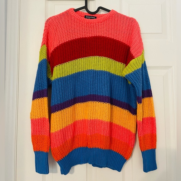 NWOT American Apparel Unisex Stripe Fisherman's Pullover fruit stripe rainbow - Picture 4 of 8